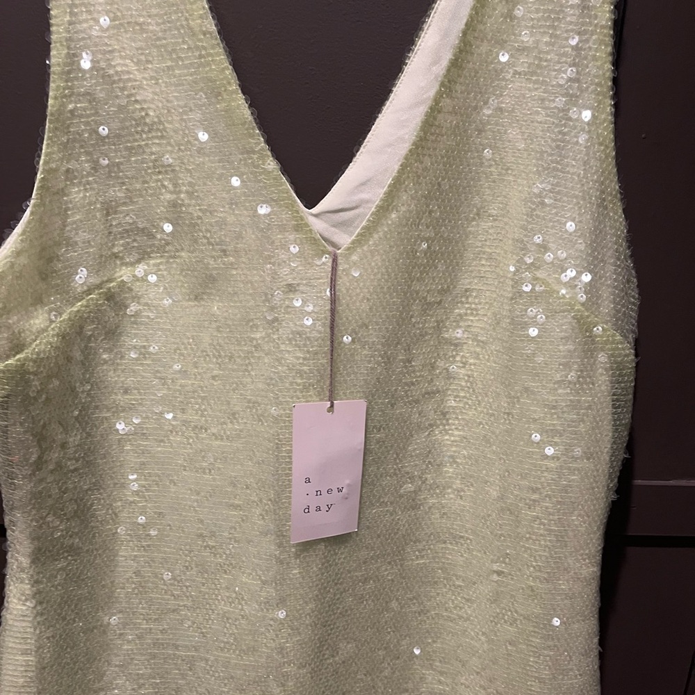 A New Day Light Lime Elegant Sequin Women's Dress Size XS MINI - Picture 3 of 7